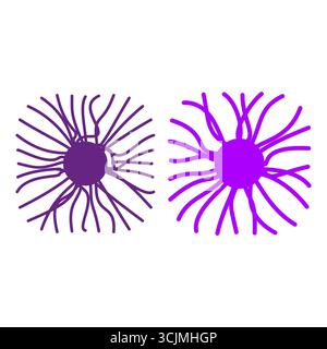 Darstellung des neuronalen Netzes. Hirnneuronensynapse. Wissenschaftliches Vektorkonzept. Purpurne Nervenzelle. EPS 10. Stock Vektor
