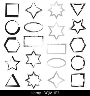 Geometrisches Formset. Abbildung mit verschiedenen Symbolen. Sammlung einfacher Formulare. Vektorkontur-Grafiken. EPS 10. Stock Vektor