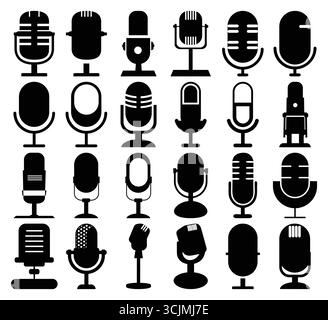 Mikrofonsymbole für Podcasts, Musik und Broadcasting Stock Vektor