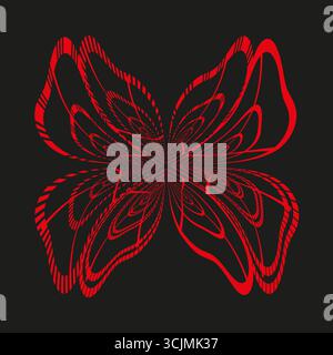 Abstraktes Schmetterlingssymbol. Rote Insektensilhouette. Digitale Drallflügel. Vektorgrafik. EPS 10. Stock Vektor
