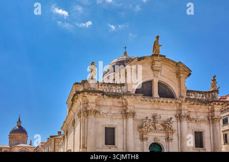 Vorderfassade der Blaise Kathedrale, römisch-katholische Kathedrale in der Altstadt von Dubrovnik, die Kirche wurde 1728 fertiggestellt, Dubrovnik, Kroatien, Europa Stockfoto