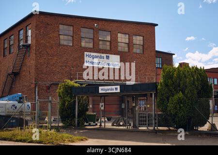 Halmstad, Schweden; 25. August 2023: Eingang der Hoganas-Fabrik in Halmstad. Stockfoto