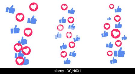 Vektor fallende Liebe Herzen Stream Ikonen Kritzelsatz für soziale Medien Emoji Reaktion Feedback Internet Feier bunte Hintergrund Blase Grenze Stock Vektor