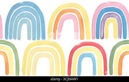 Nahtloser Rand Mit Niedlichem Regenbogen In Aquarellfarben Stockfoto