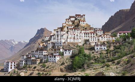 Panoramablick auf Key Monastery, Lahaul Spiti, Himachal Pradesh, Indien. Stockfoto