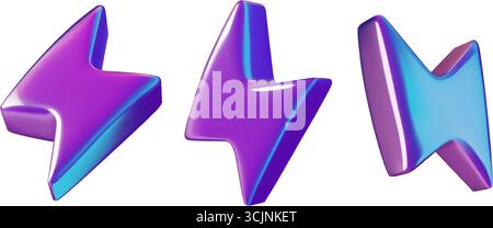 Holografische Symbole für Blitzblitz-3D-Vektor-Symbole für Blitzgewitter oder Energiesymbole Stock Vektor