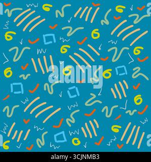 Bunte abstrakte Muster mit Doodles und geometrischen Formen auf blauem Hintergrund Vektor-Illustration Stock Vektor