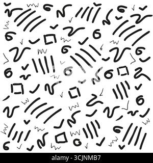 Abstrakte Schwarzweiß-Muster mit Doodles und geometrischen Formen auf blauem Hintergrund Vektor-Illustration Stock Vektor