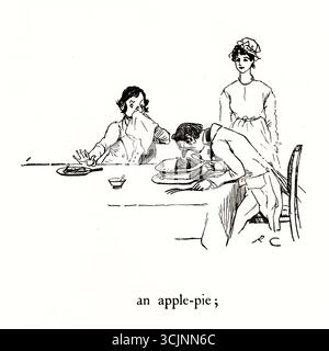 Der große Panjandrum selbst ist einer von sechzehn Bilderbüchern, die der Illustrator Randolph Caldecott schuf. Der Text für das Buch, der zu Caldecotts Zeit bekannt war, wurde 1775 von Samuel Foote geschrieben und veröffentlicht. Es basiert auf einem von Foote verfassten Unsinn ("und es gab die Picninnies, die Joblillies, die Garyulies und das Grand Panjandrum selbst, mit dem kleinen runden Knopf oben."). Stockfoto