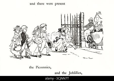 Der große Panjandrum selbst ist einer von sechzehn Bilderbüchern, die der Illustrator Randolph Caldecott schuf. Der Text für das Buch, der zu Caldecotts Zeit bekannt war, wurde 1775 von Samuel Foote geschrieben und veröffentlicht. Es basiert auf einem von Foote verfassten Unsinn ("und es gab die Picninnies, die Joblillies, die Garyulies und das Grand Panjandrum selbst, mit dem kleinen runden Knopf oben."). Stockfoto