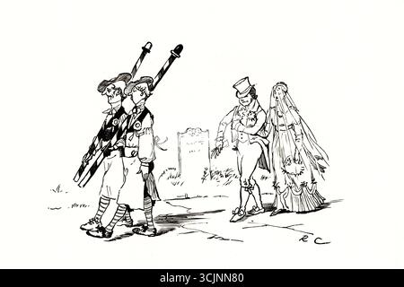 Der große Panjandrum selbst ist einer von sechzehn Bilderbüchern, die der Illustrator Randolph Caldecott schuf. Der Text für das Buch, der zu Caldecotts Zeit bekannt war, wurde 1775 von Samuel Foote geschrieben und veröffentlicht. Es basiert auf einem von Foote verfassten Unsinn ("und es gab die Picninnies, die Joblillies, die Garyulies und das Grand Panjandrum selbst, mit dem kleinen runden Knopf oben."). Stockfoto