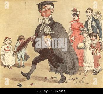 Der große Panjandrum selbst ist einer von sechzehn Bilderbüchern, die der Illustrator Randolph Caldecott schuf. Der Text für das Buch, der zu Caldecotts Zeit bekannt war, wurde 1775 von Samuel Foote geschrieben und veröffentlicht. Es basiert auf einem von Foote verfassten Unsinn ("und es gab die Picninnies, die Joblillies, die Garyulies und das Grand Panjandrum selbst, mit dem kleinen runden Knopf oben."). Stockfoto