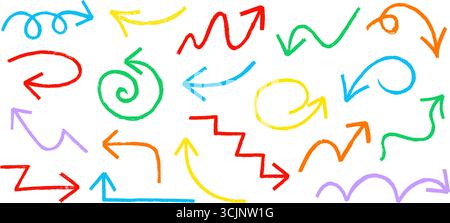 Kreide oder Kohle rustikale schmutzige Grunge Doodle Linie Pfeil Vektor Illustration Set. Stock Vektor