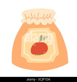 Vektor-Herbststau. Apfelmarmelade, im Glas, Herbstelement für Aufkleber, Scrapbooking und Muster. Handgezeichneter STYLE. Hallo, Herbst. Stock Vektor