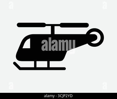 Hubschraubergrafik-Symbol. Schwarze Silhouette eines Militärhubschraubers oder Flugzeugs für Luftfahrt Luftfahrt fliegen. Such- und Rettungsvorgang Stock Vektor