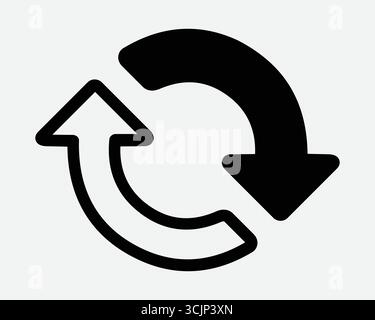Kreisförmiger Schwarz-Weißer Pfeil Aktualisieren Redo Kreis Drehung Pfeilrichtung Drehung Drehen Wiederholen Systemaktualisierung Synchronisieren Neu Laden Reset Change Process Symbol Stock Vektor