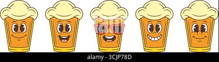 Leuchtend gelbes Cartoon-Bier-Maskottchen mit fröhlichen und verspielten Emotionen durch ausdrucksstarke Gesichtszüge, ideal für lustige und ansprechende Design p Stock Vektor