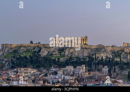 Die Akropolis von Athen, Griechenland im Sonnenuntergang Stockfoto