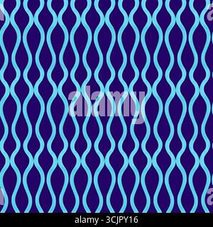 Vertikales Aquarellmuster welliger Linien auf dunkelblauem Hintergrund. Nahtloser Hintergrund von stilisierten türkisfarbenen Wellen. Abstraktion. Stockfoto