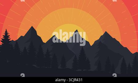 Illustration zum Sonnenaufgang am Berg. Vektorhintergrund in abgewickelter Form EPS10 Stock Vektor