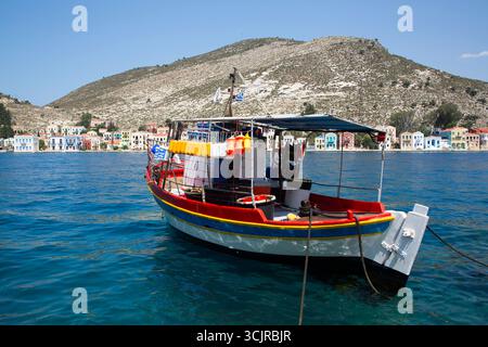 Fischerboot, Hafen, Megisti Bay, Kastellorizo, Dodekanesische Inseln, Griechenland Stockfoto