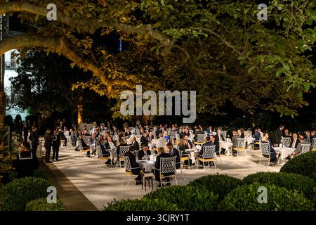 Washington, Usa. September 2025. US-Präsident Donald Trump, Gastgeber des Kongresses bei der ersten Veranstaltung im Rose Garden seit der Abdeckung mit Pflasterstein im Weißen Haus, 5. September 2025 in Washington, D.C. Credit: Daniel Torok/White House Photo/Alamy Live News Stockfoto