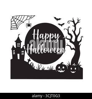 Schwarz-weiße Umrisszeichnung eines niedlichen Zeichentrickgeisters mit einem gruseligen Gesicht, perfekt für Halloween-Themen, Symbole oder festliche Designs. Stock Vektor