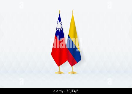Taiwan und Kolumbien Flaggen Seite an Seite, Symbol für internationale Partnerschaft. Die Illustration symbolisiert Diplomatie, Partnerschaft und internationale Zusammenarbeit Stock Vektor