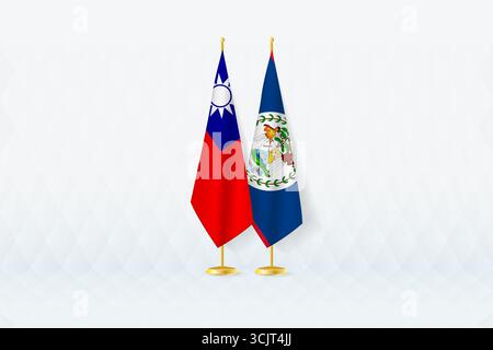 Taiwan und Belize Flaggen Seite an Seite, Symbol für internationale Partnerschaft. Die Illustration symbolisiert Diplomatie, Partnerschaft und internationale Kooperationen Stock Vektor