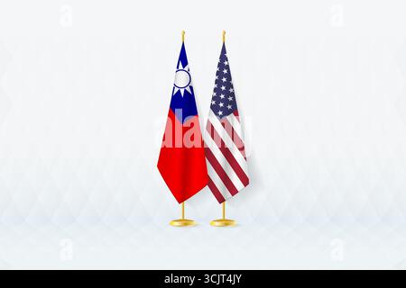 Taiwan und USA Flaggen nebeneinander, Symbol für internationale Partnerschaft. Illustration symbolisiert Diplomatie, Partnerschaft und internationale Zusammenarbeit Stock Vektor