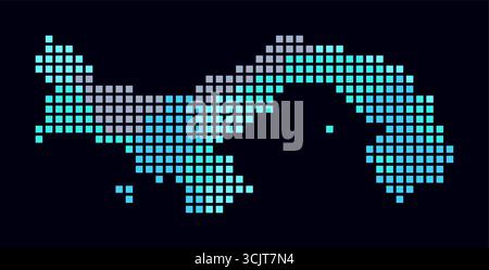 Panama gepunktete Karte. Digitale Landkarte des Landes auf dunklem Hintergrund. Panamaform mit quadratischen Punkten. Farbige Punkte. Große Quadrate. Stock Vektor