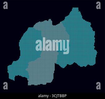 Ruanda gepunktete Karte. Digitale Landkarte des Landes auf dunklem Hintergrund. Ruandische Form mit quadratischen Punkten. Farbige Punkte. Kleine Quadrate. Stock Vektor