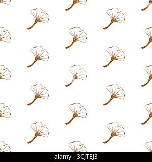 Nahtloses Muster mit Ginkgo-Blättern im Outline-Stil auf weißem Hintergrund. Hintergrund des Vektors für dünne Linien. Stock Vektor