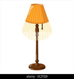 Cartoon-Stehleuchte mit gelbem Lampenschirm. Vektor-isolierte Illustration auf weißem Hintergrund. Stock Vektor