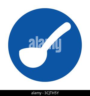 Ein einfaches weißes Schöpfungssymbol vor einem durchgehenden blauen Kreis, perfekt für kulinarische Anwendungen. Dieses grafische Design symbolisiert das Kochen und die Zubereitung von Speisen Stock Vektor