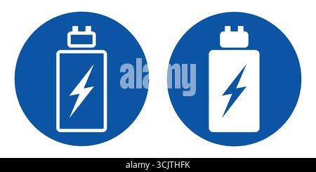 Ein optisch auffälliges Symbolset mit Batteriesymbolen mit Blitzschlägen auf blauem Hintergrund. Ideal für energieverbrauchsrelevante Projekte und Designs. Stock Vektor