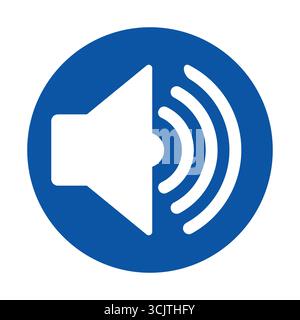 Diese Grafik zeigt ein Audio-Symbol, das einen Lautsprecher darstellt, der Schallwellen in einem blauen Kreis ausstrahlt, perfekt für den Einsatz in digitalen Medien oder in öffentlichen Medien Stock Vektor