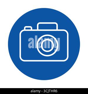 Ein minimalistisches Kamerasymbol in einem blauen Kreis, perfekt für fotografische Projekte, Websites oder kreative Branding. Dieser schlichte Graphik-enhan Stock Vektor