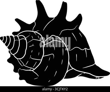 Schwarz-weiße Muschelsilhouette mit detaillierter Textur, Vektorillustration für Natur und Marine Design Stock Vektor