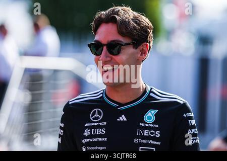 Monza, Italien. September 2025. George Russel aus Großbritannien und Mercedes AMG Petronas Formel-1-Team W16 werden beim Formel-1-Rennen 2025 in Italien auf dem Autodromo Nazionale Monza gesehen. Quelle: SOPA Images Limited/Alamy Live News Stockfoto