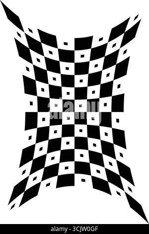 Vorlagendesign des verzogenen schwarzen und weißen Schachbretthintergrunds mit optischer Illusion. Perfekt für digitales Design und moderne Kunstkonzepte. Stock Vektor