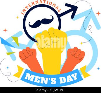 International Men's Day Vector Illustration am 19. November mit Herrenaccessoires wie Krawatten, Schnurrbart und männlichen Symbolen auf flachem Hintergrund Stock Vektor