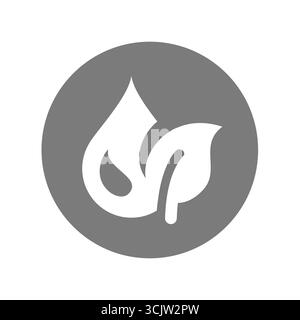 Natürliches Öl mit Blatt- und Tropfenetikett. Kreisaufkleber für organisches Öl. Stock Vektor