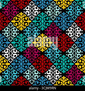 Nahtloses ethnisches Ornament, inspiriert von Kasachstan. Geometrisches Folklore-Muster mit Motiven des kulturellen Erbes. Perfekt für Textilien, traditionelles Branding, ethn Stock Vektor