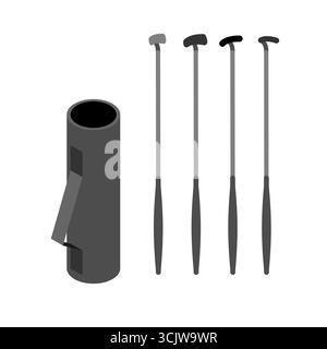 Golfschläger mit Taschenset, symbolisieren Sport, Freizeit, Golf-Hobby, Outdoor-Aktivitäten, und aktiven Lebensstil. Stock Vektor