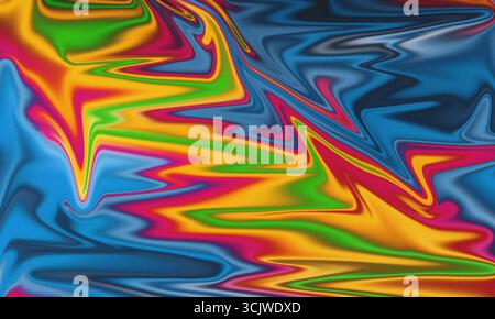 Psychedelischer Swirl-Vektor – abstraktes Zigzag-Muster in lebendigen Multicolor-Wellen Stockfoto