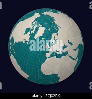 Irland auf der Karte. Der Globus dreht sich um Irland. Land auf der Weltkarte. Farbpalette Teal Pale Mint. Stock Vektor