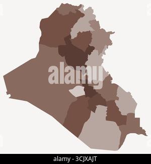 Karte des Irak mit Regionen. Eine einfache Ländergrenzkarte mit regionaler Unterteilung unter Verwendung einer braunen Farbpalette. Stock Vektor