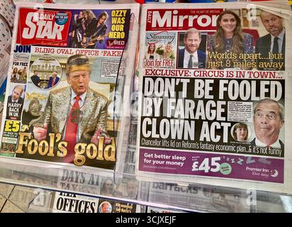 Eine arbeitsfreundliche britische Zeitung bezweifelt den Wirtschaftsplan von Nigel Farage Stockfoto