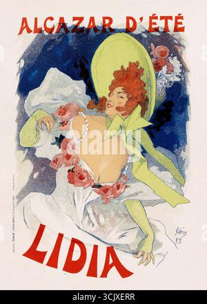 Farblithographie von Jules Chéret zur Förderung von Lidia im Café-Konzert Alcazar d'été in Paris. Sie war eine Gommeuse, eine Comic-Sängerin/Tänzerin, die für ela bekannt ist Stockfoto